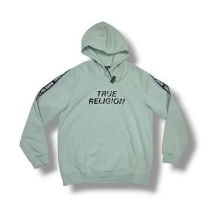 True Religion Logo Pullover Drawstring Mint‎ Green Hoodie Men's 3XL Fits 2XL